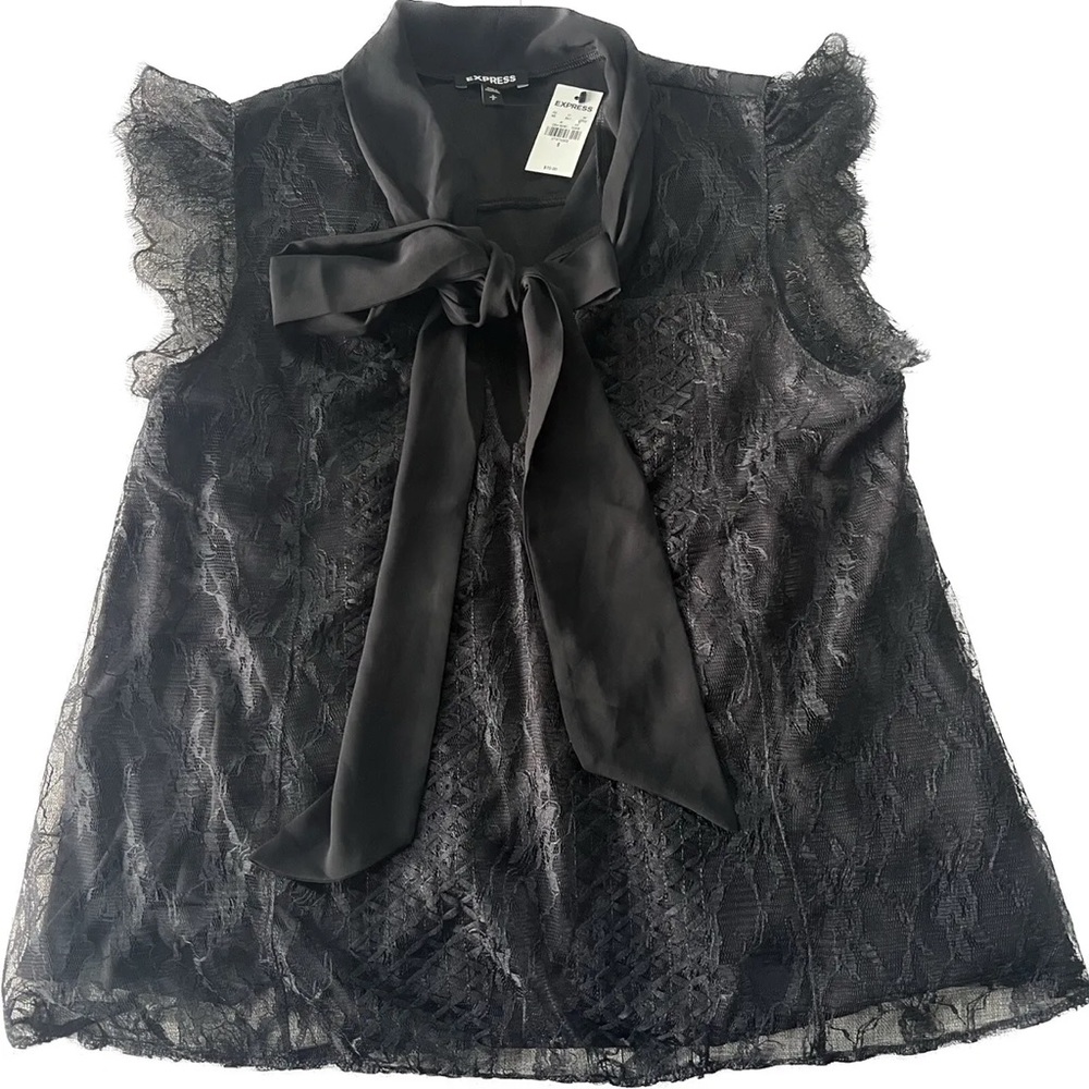 Express Lace Sleeveless Blouse Large Bow Accent Size S Elegant Business Attire